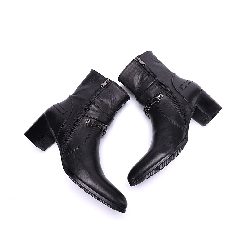 Men High Heel Chelsea Boots Black 