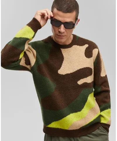 Mode Of One Men's Relaxed-Fit Camo Crewneck Sweater