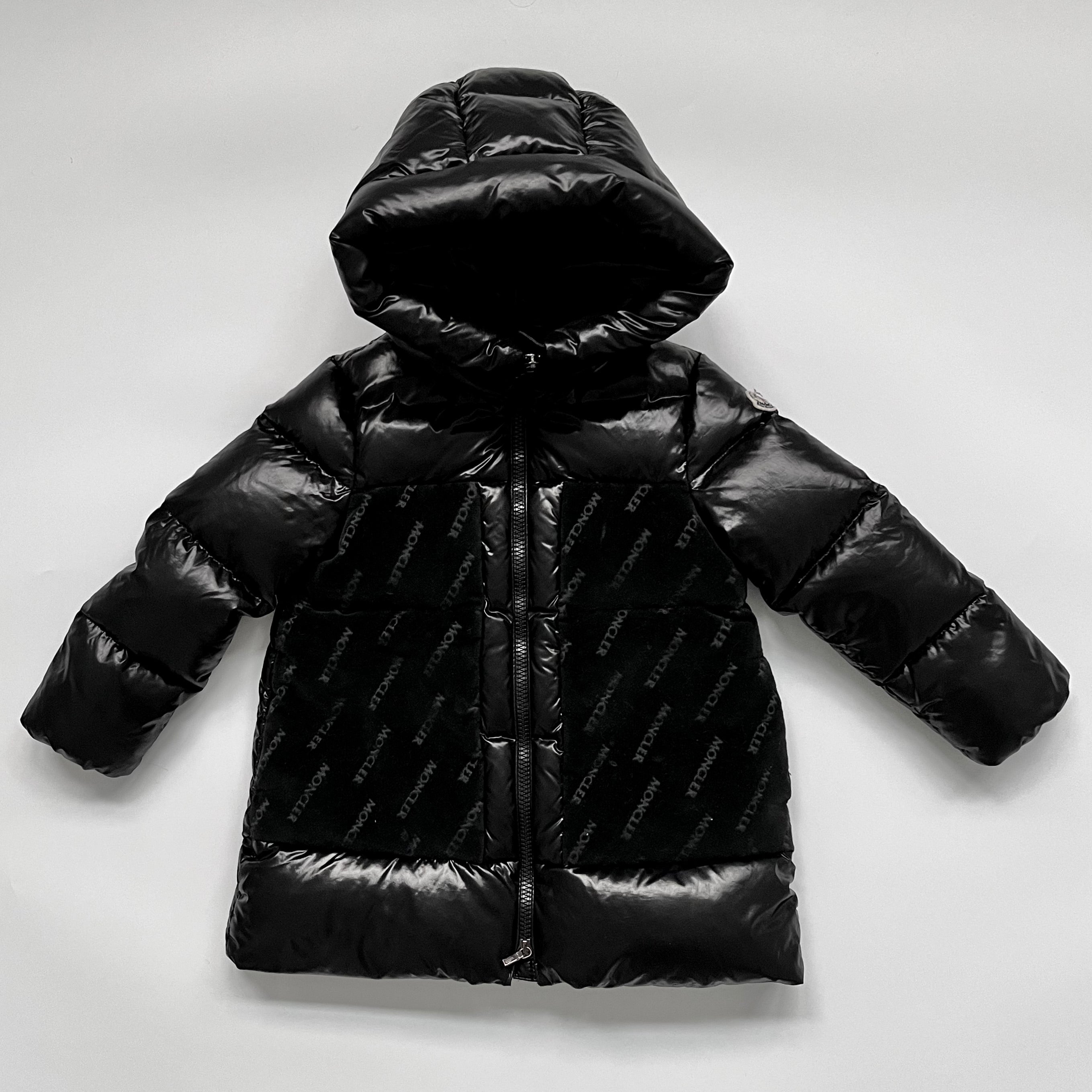 Moncler Black Down Coat With Velour Detail: 4 Years