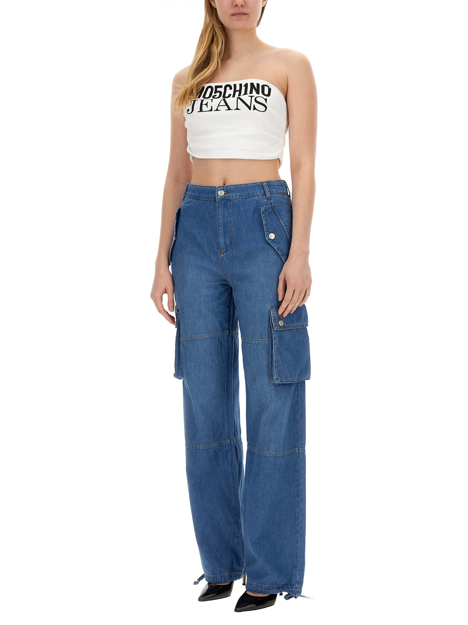 MOSCHINO JEANS    COTTON DENIM CARGO PANTS