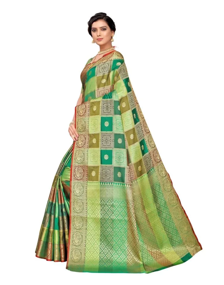 Multicolored Coloured Poly Silk Jacquard Partywear saree