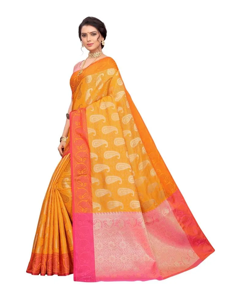 Mustard Coloured Poly Silk Jacquard Partywear saree