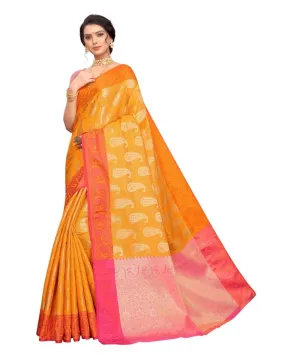 Mustard Coloured Poly Silk Jacquard Partywear saree