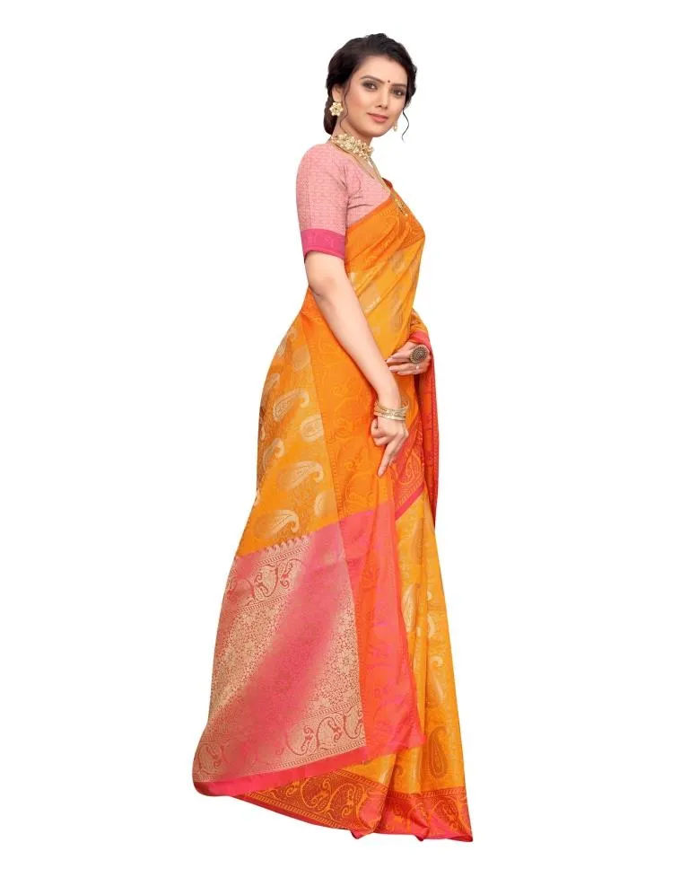 Mustard Coloured Poly Silk Jacquard Partywear saree