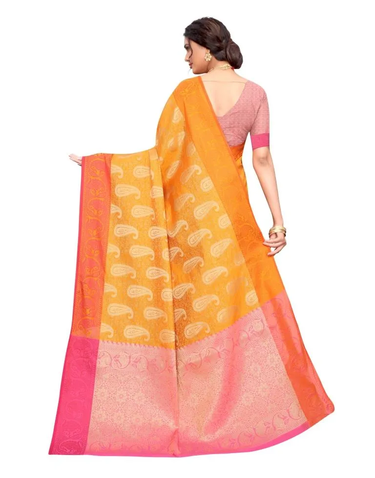 Mustard Coloured Poly Silk Jacquard Partywear saree