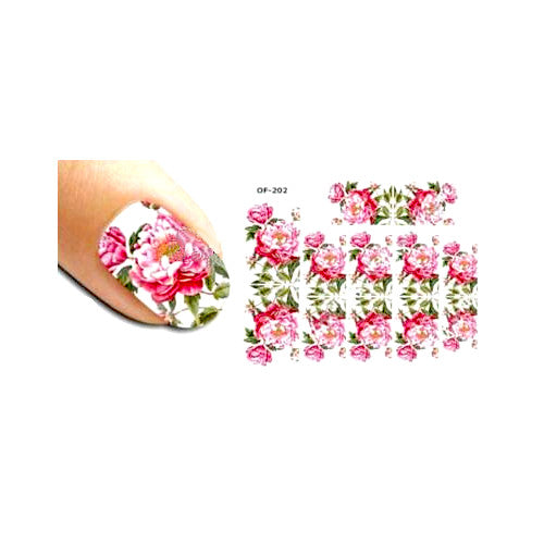 Nail Art, Floral, Max Sliders, Water Transfer Decals, Pink, Green, OF-202