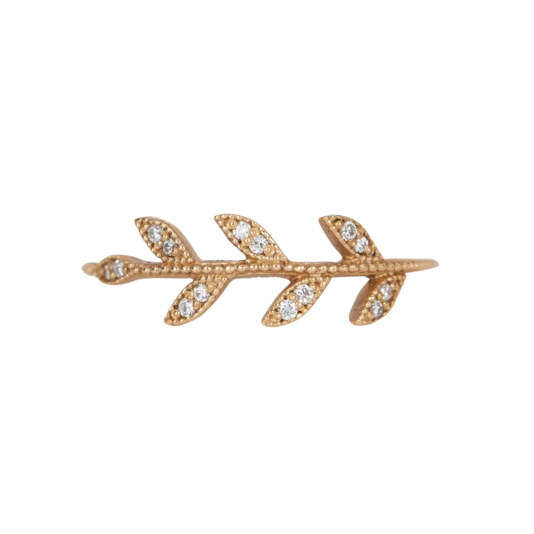 Nature-Inspired Leaf Ring with Diamonds 18K Rose Gold T043