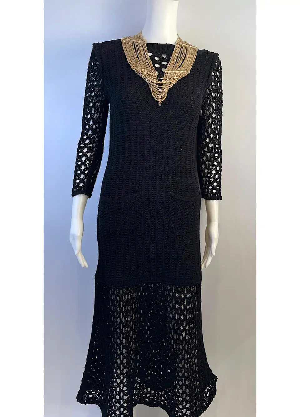 NWT Chanel 14P 2014 Spring Black Maxi Crochet Dress FR 38