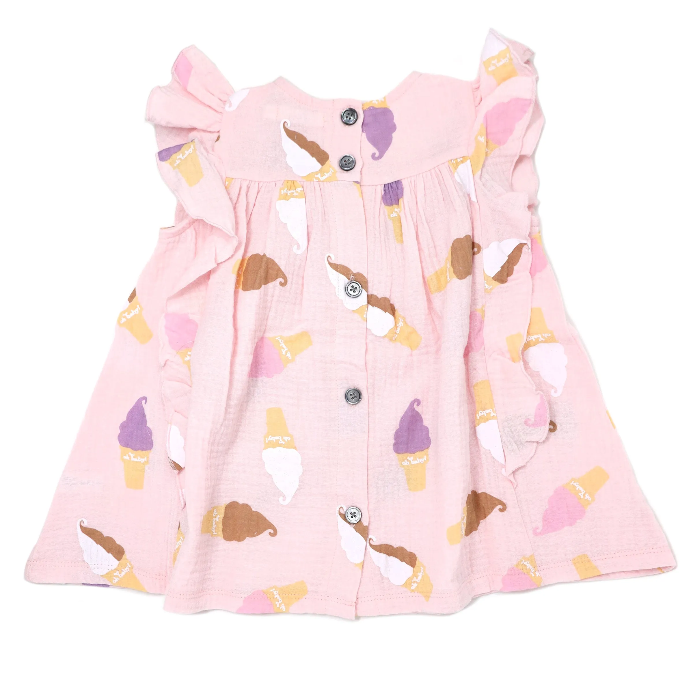 oh baby! Gauze Millie Dress - Soft Serve Ice Cream Print - Pale Pink