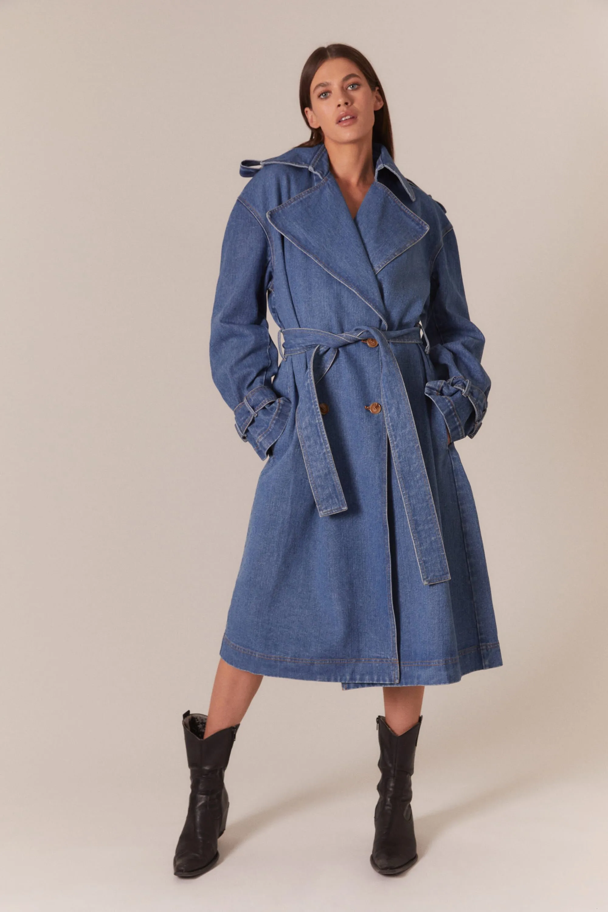 oversized denim trench coat in vintage