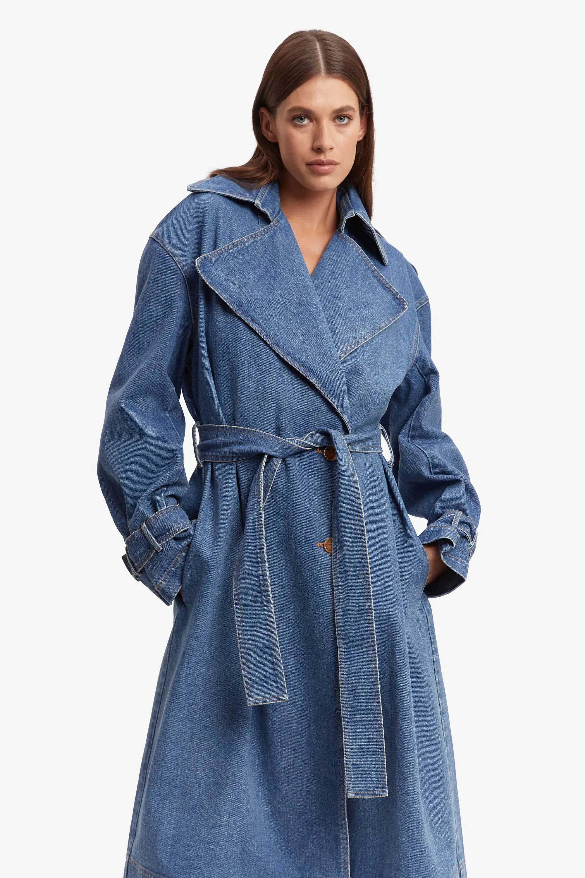 oversized denim trench coat in vintage