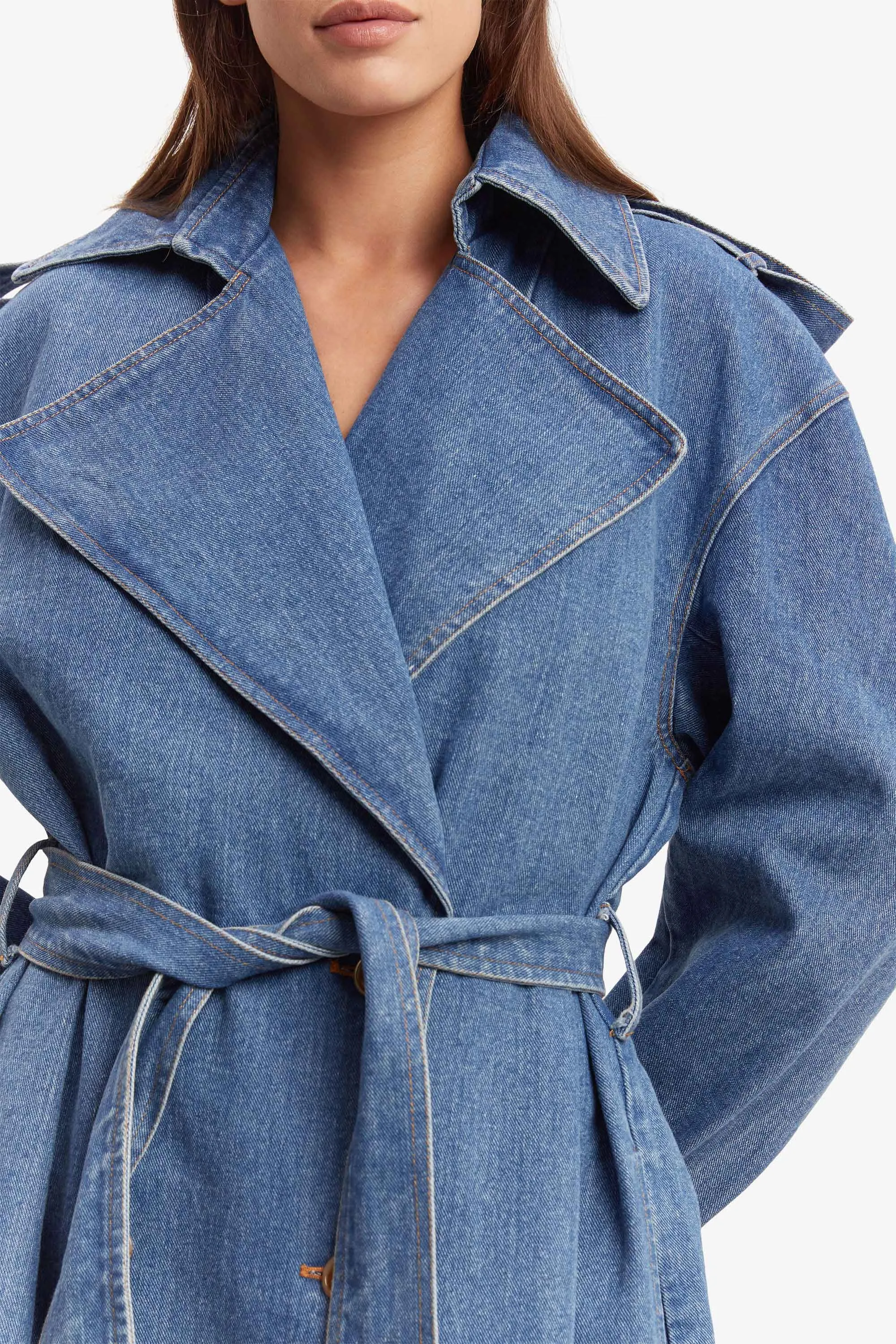 oversized denim trench coat in vintage