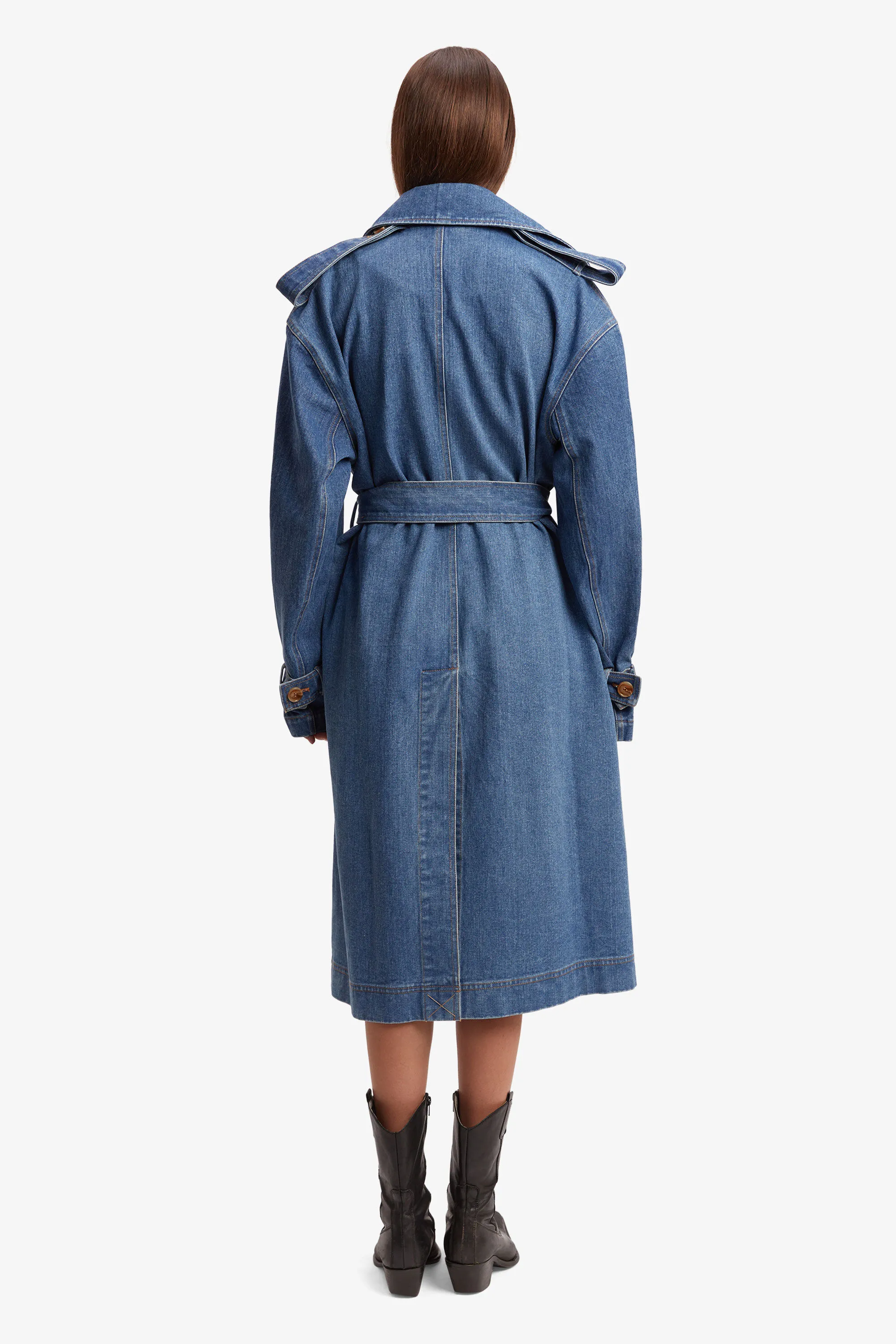 oversized denim trench coat in vintage