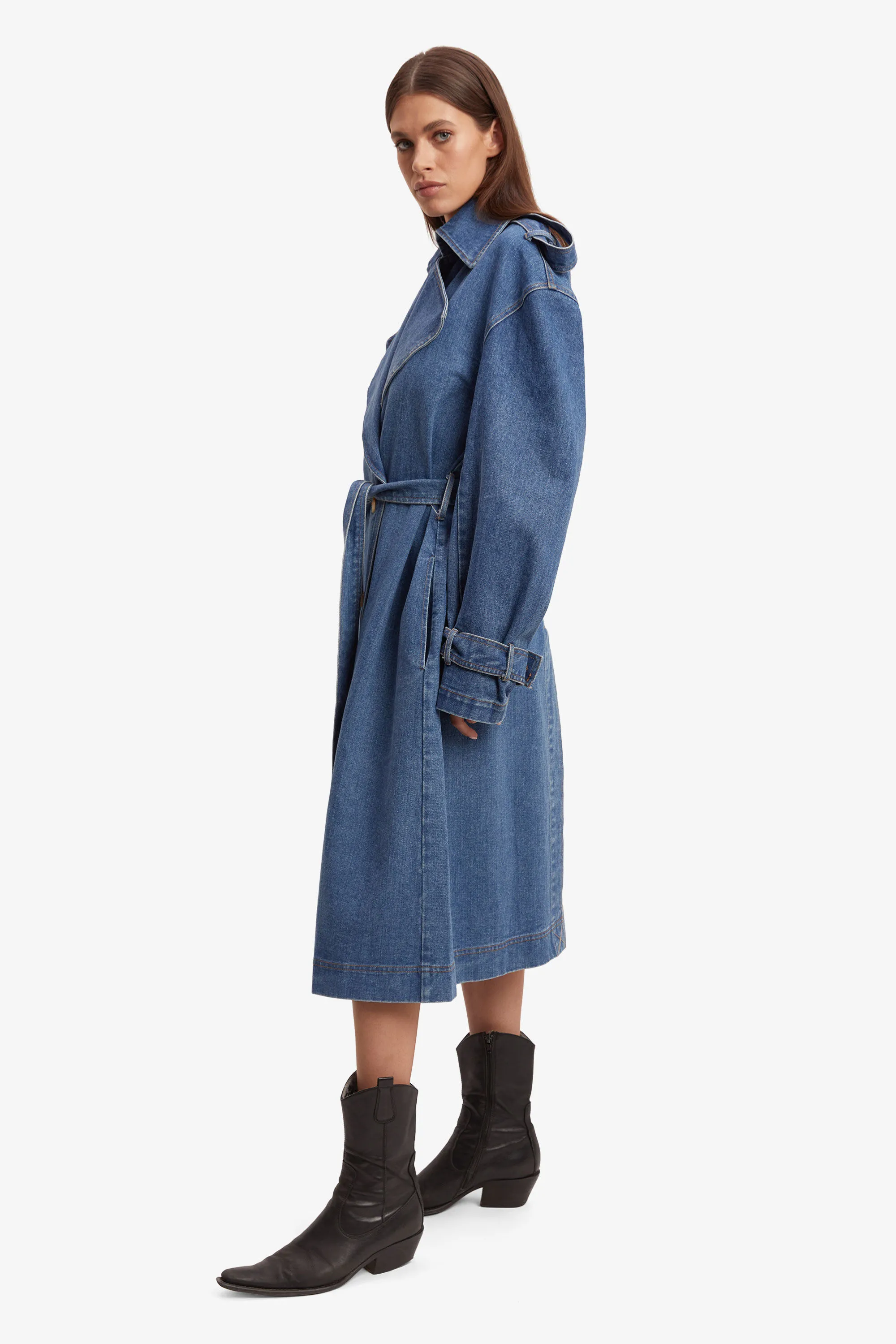 oversized denim trench coat in vintage