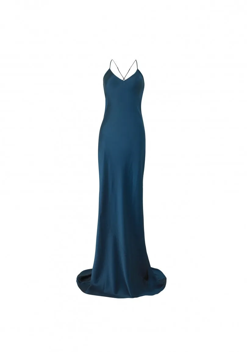 Perminova Teal Full Length Silk Gown