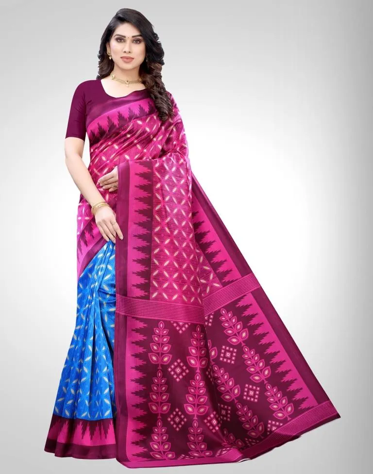 Pink Coloured Poly Silk Printed Partywear saree