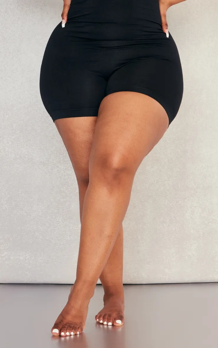 Plus Black Shapewear High Waist Open Bust Shorts