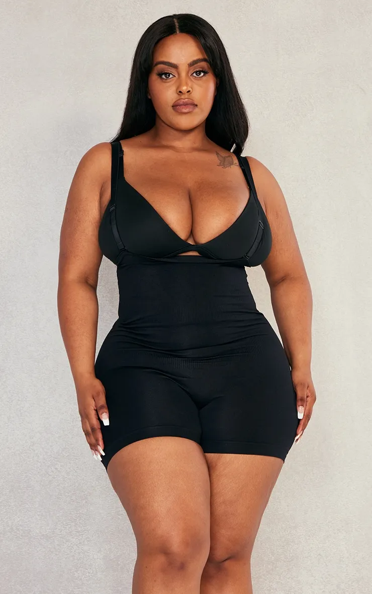 Plus Black Shapewear High Waist Open Bust Shorts