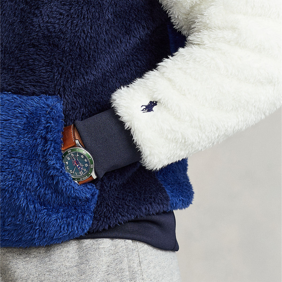 Polo Ralph Lauren - Sherpa Fleece Hoodie in Navy/Blue/Cream