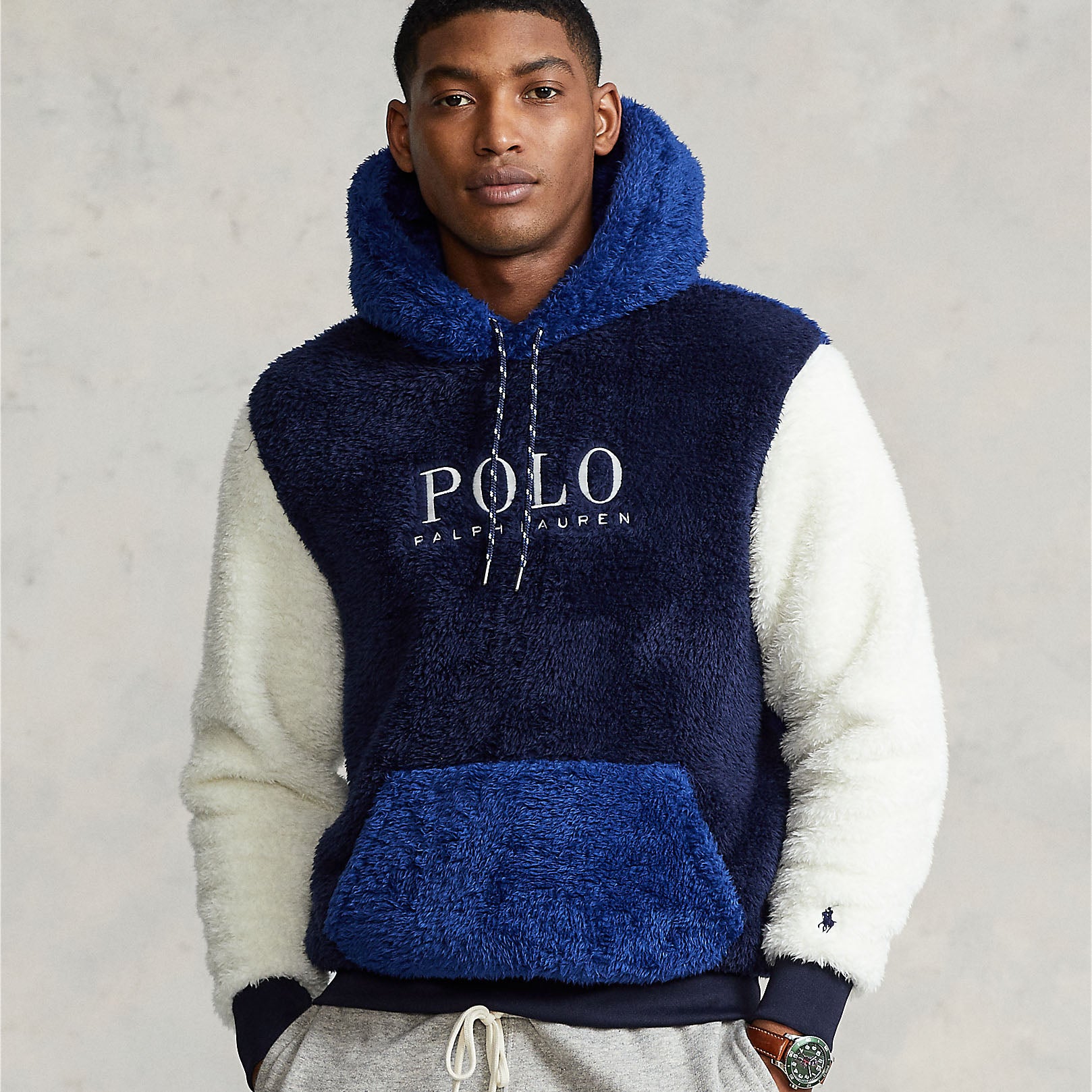 Polo Ralph Lauren - Sherpa Fleece Hoodie in Navy/Blue/Cream