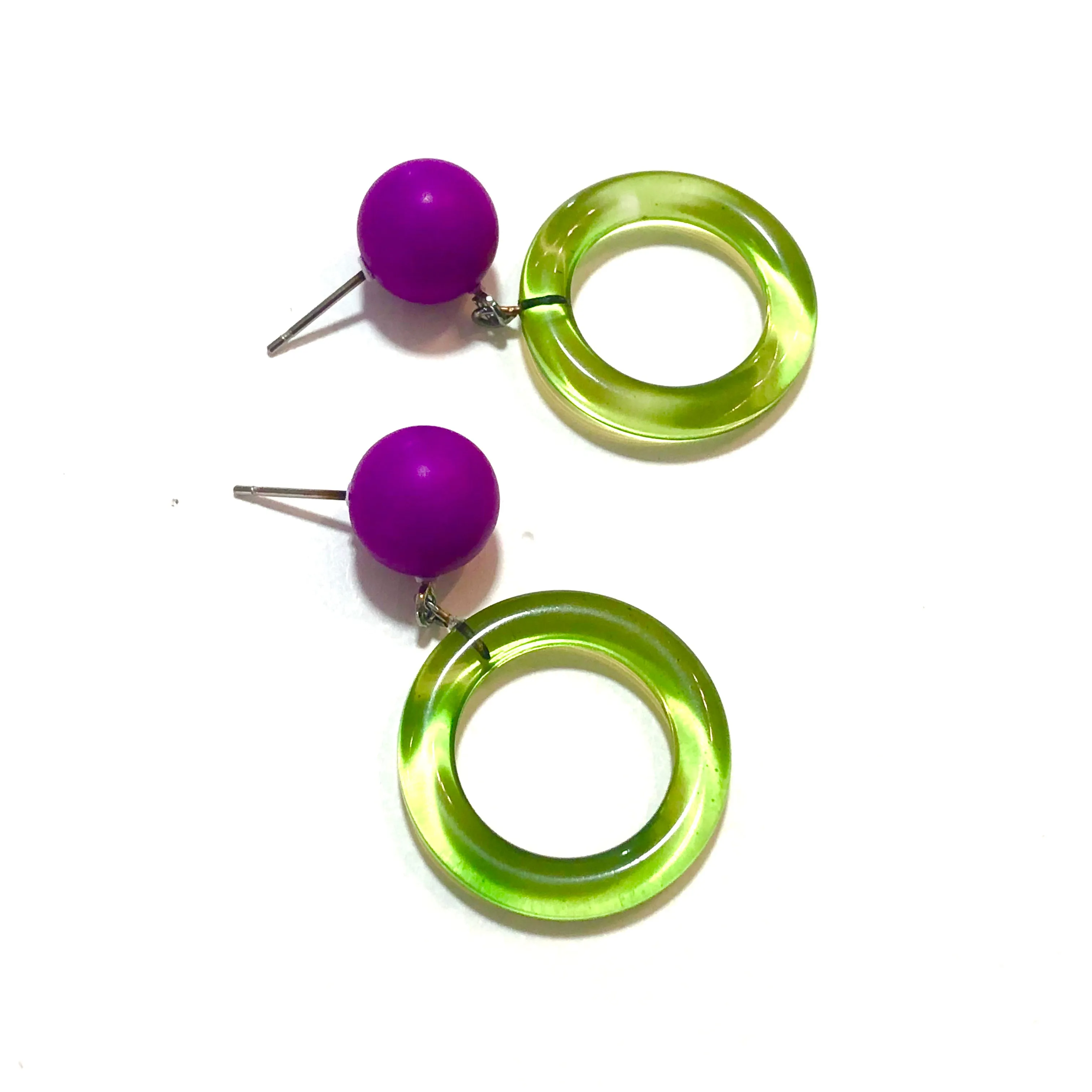 Prickly Pear Green & Violet Donut Drop Earrings