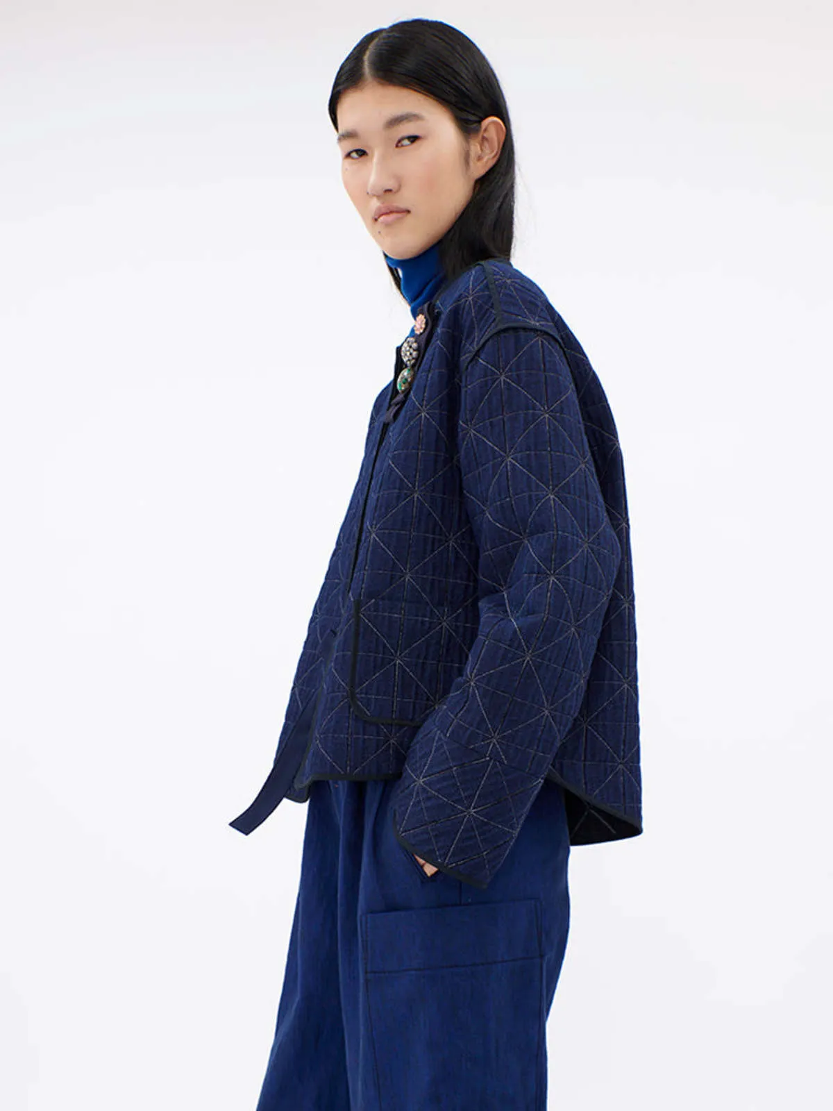 Quilted Denim Jacket - Indigo