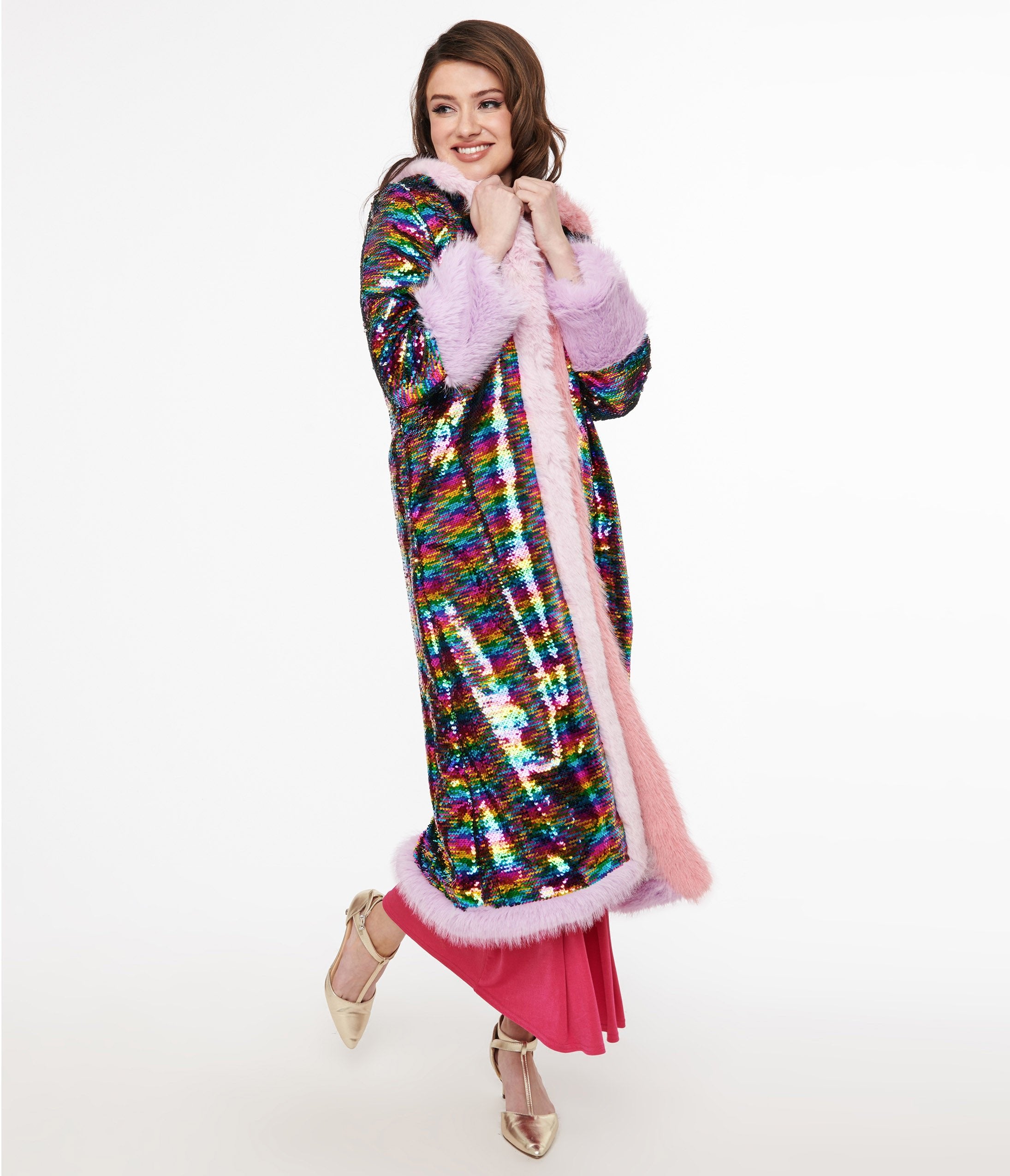 Rainbow Sequin Long Coat