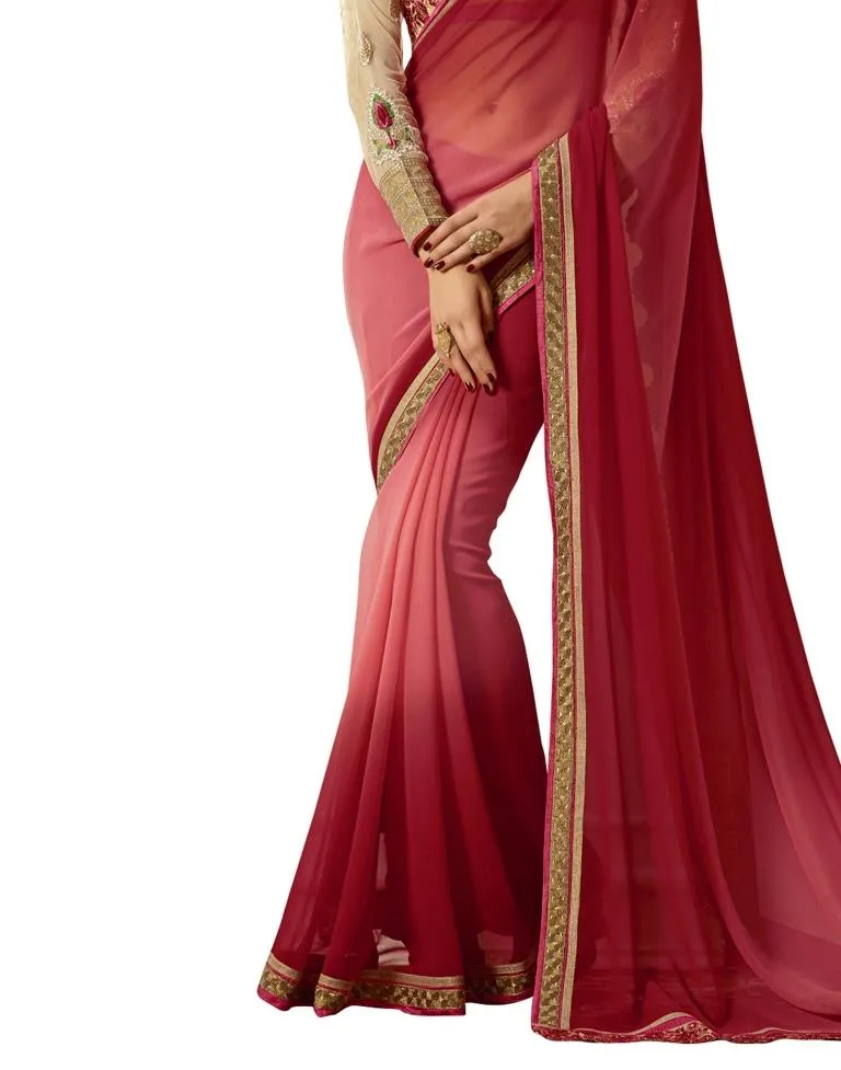 Red Coloured Georgette Zari Embroidered Partywear saree