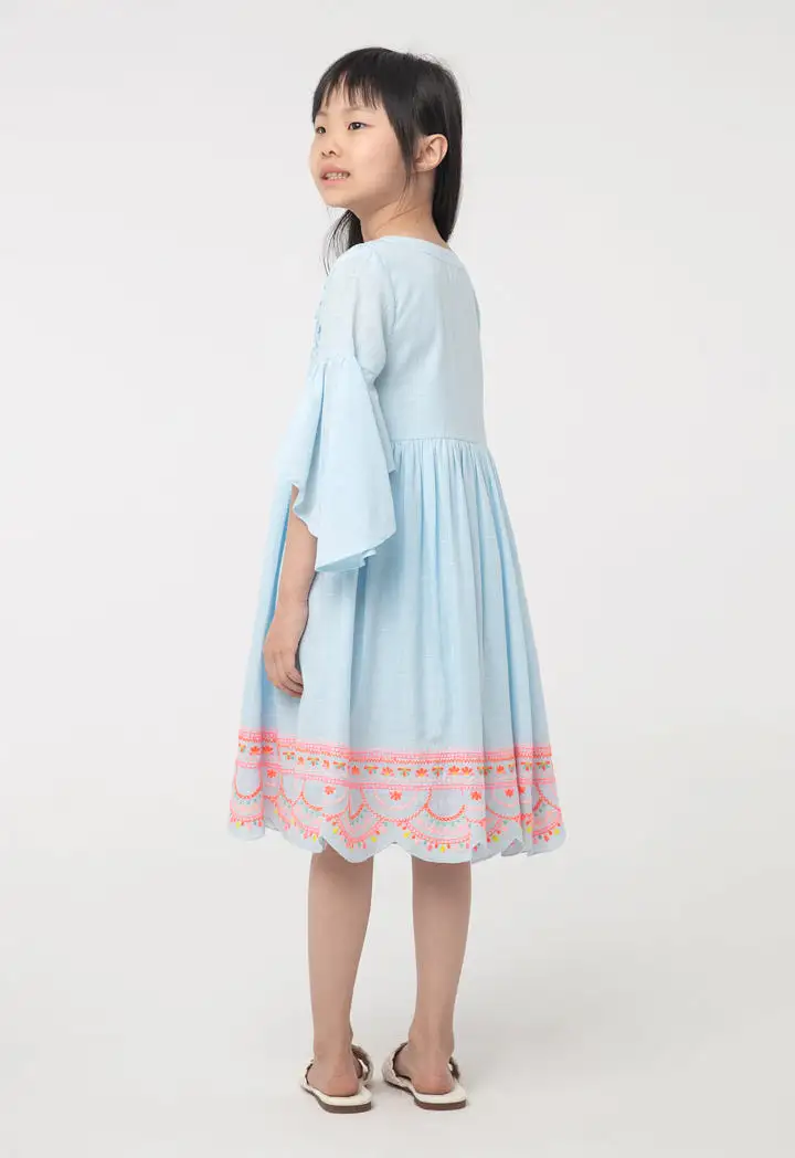 Scallop Embroidered Ruched Flounce Dress