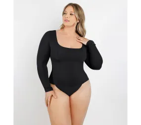 Shapellx Built-In Shapewear Scoop Neck Long Sleeve Bodysuit