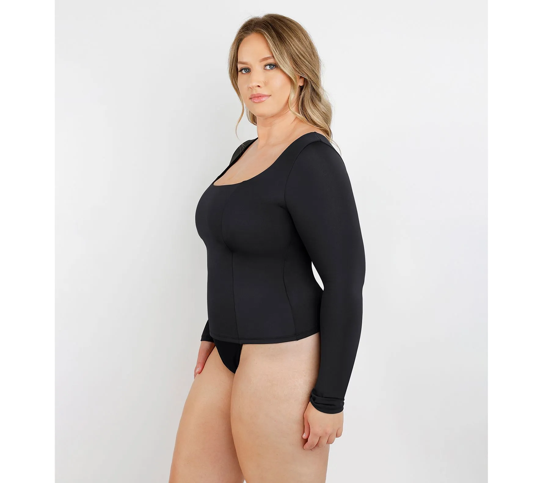 Shapellx Built-In Shapewear Scoop Neck Long Sleeve Bodysuit