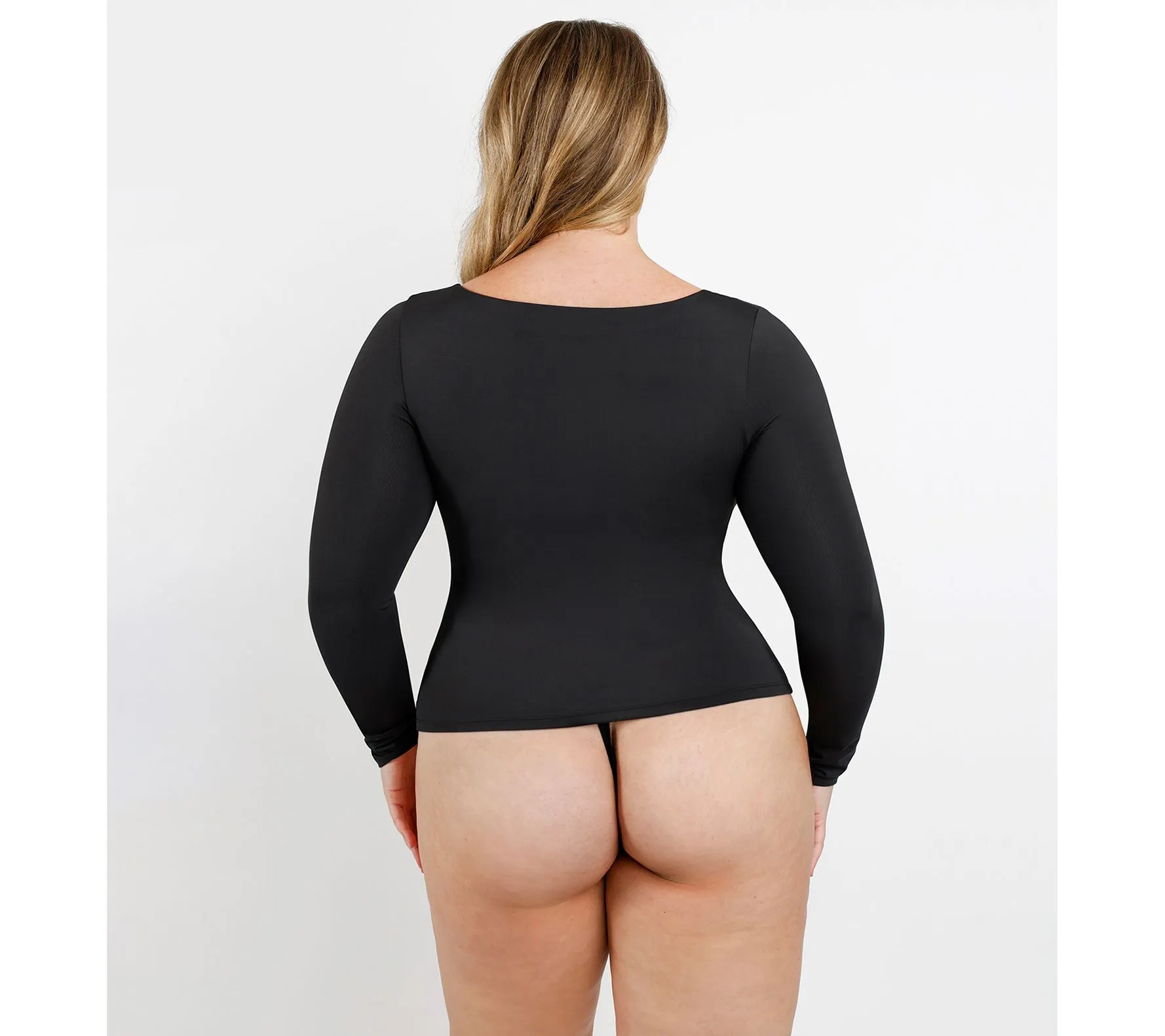 Shapellx Built-In Shapewear Scoop Neck Long Sleeve Bodysuit