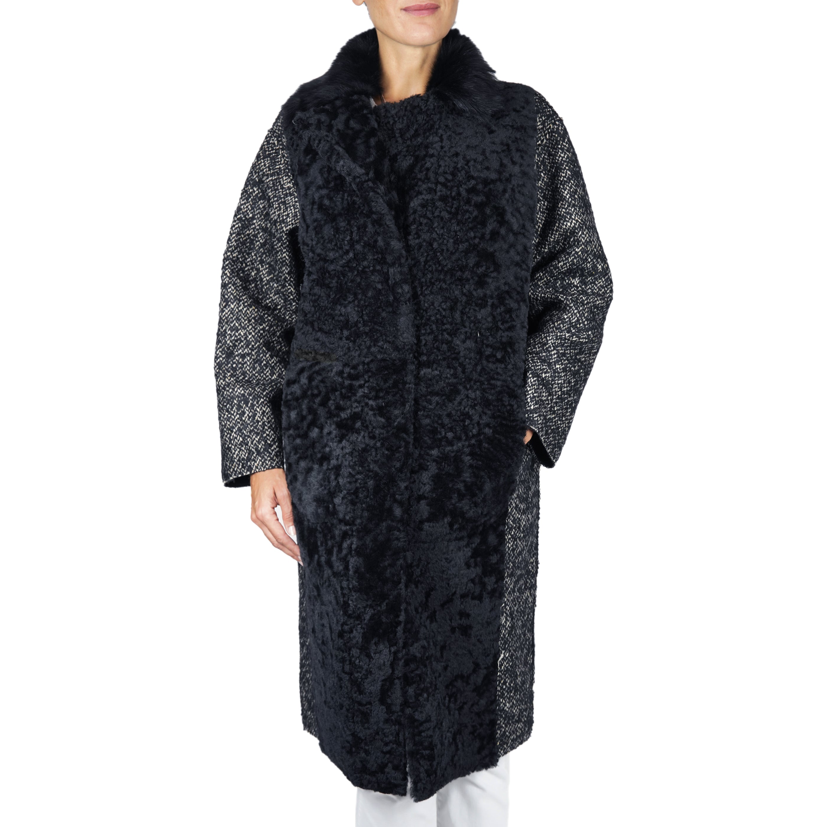 Shearling Oversize Coat with Wool