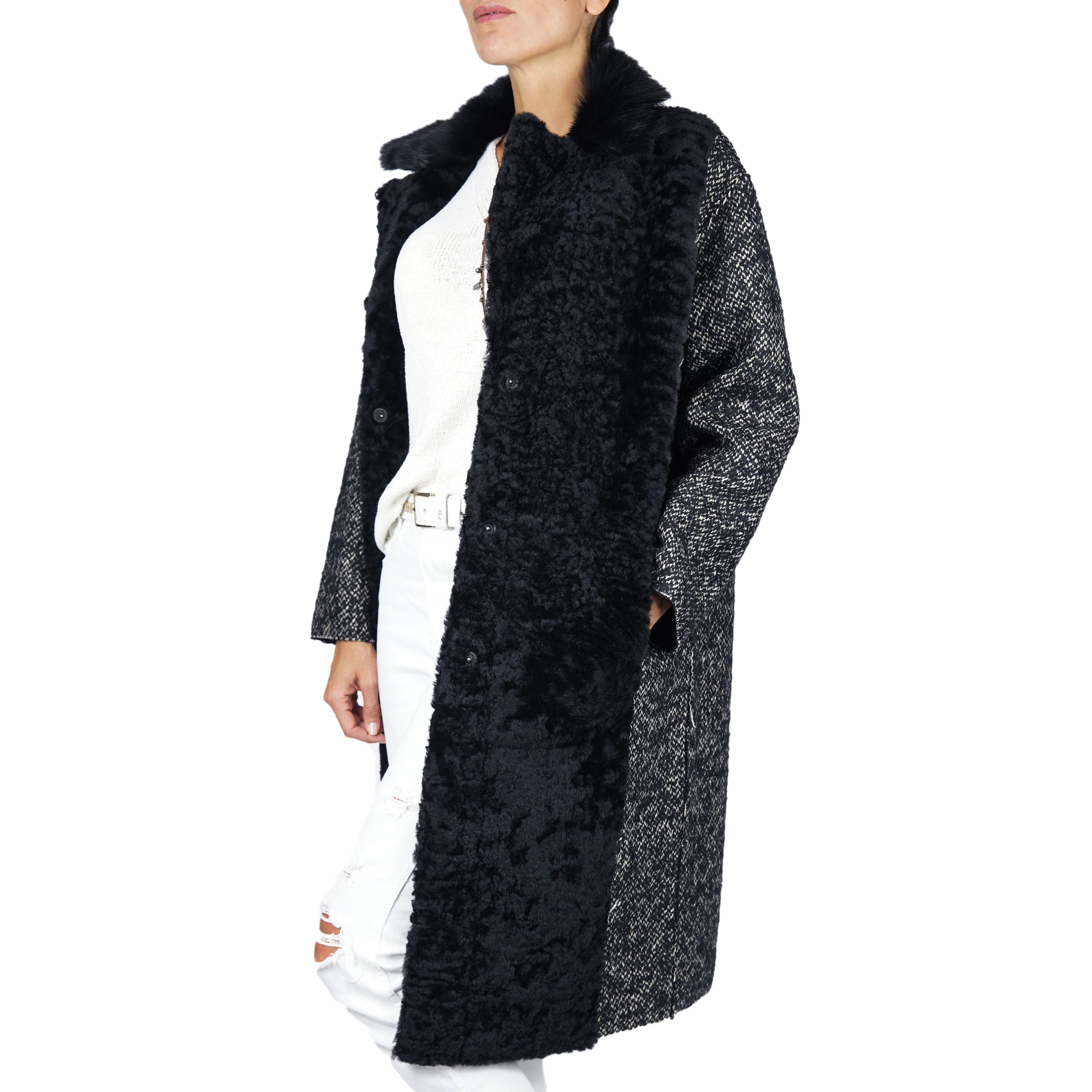 Shearling Oversize Coat with Wool