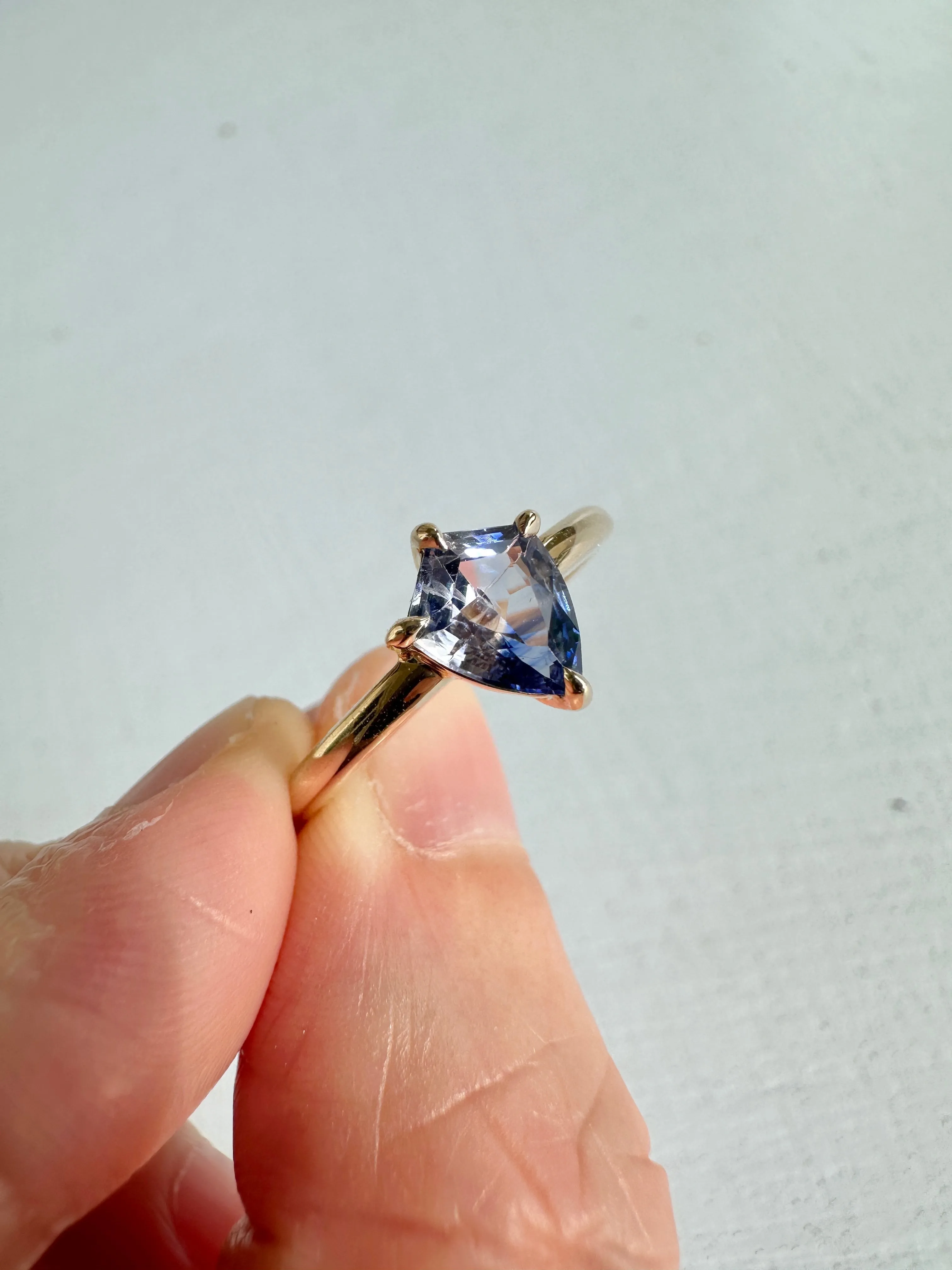 Shield Shape Unique Bi-Color Sapphire Ring 14K Gold R6558