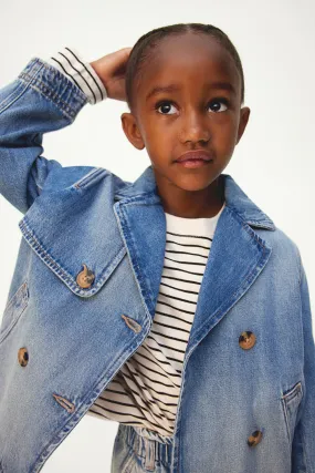 Short denim trench coat - V-neck - Long sleeve - Light denim blue - Kids | H&M GB