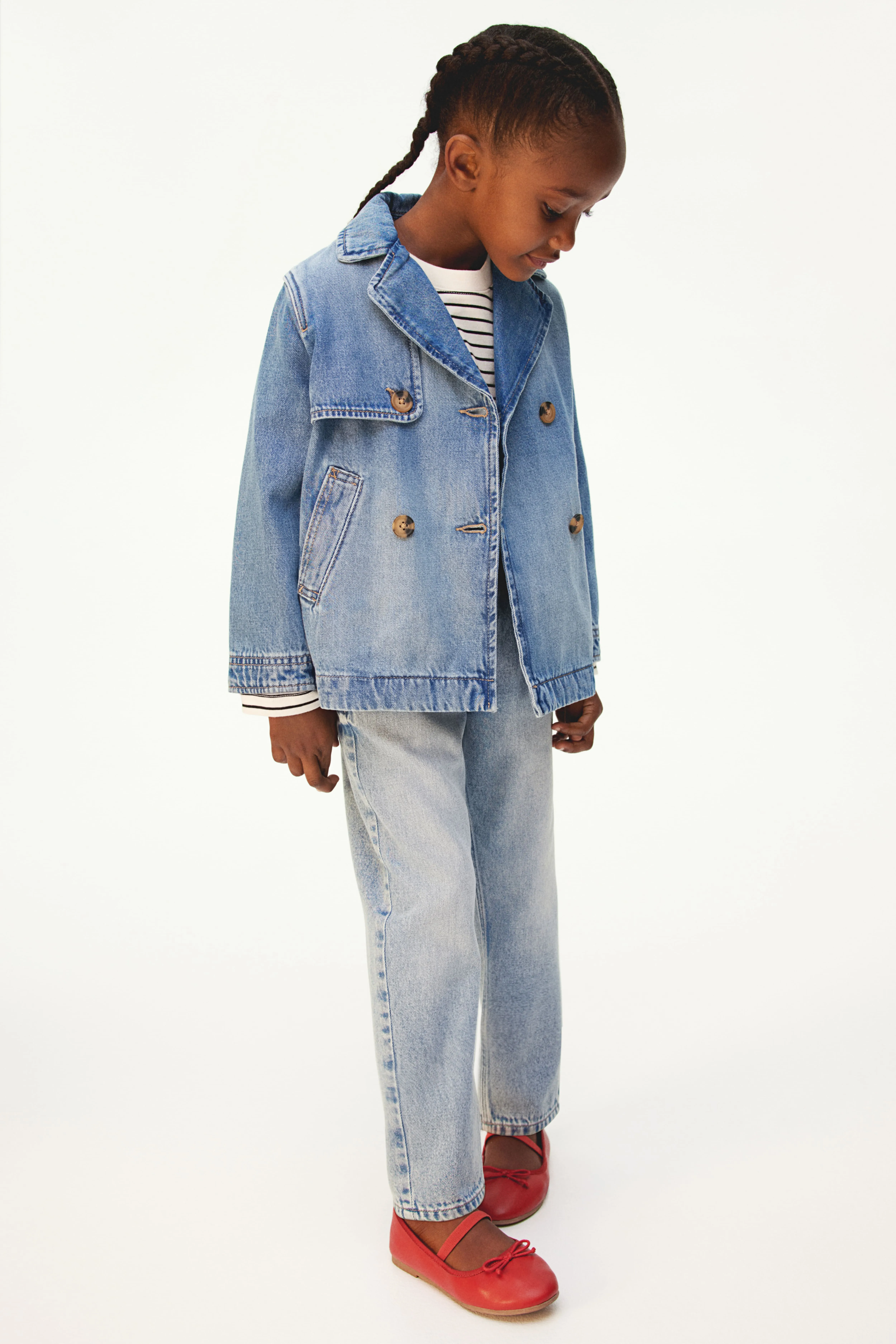 Short denim trench coat - V-neck - Long sleeve - Light denim blue - Kids | H&M GB