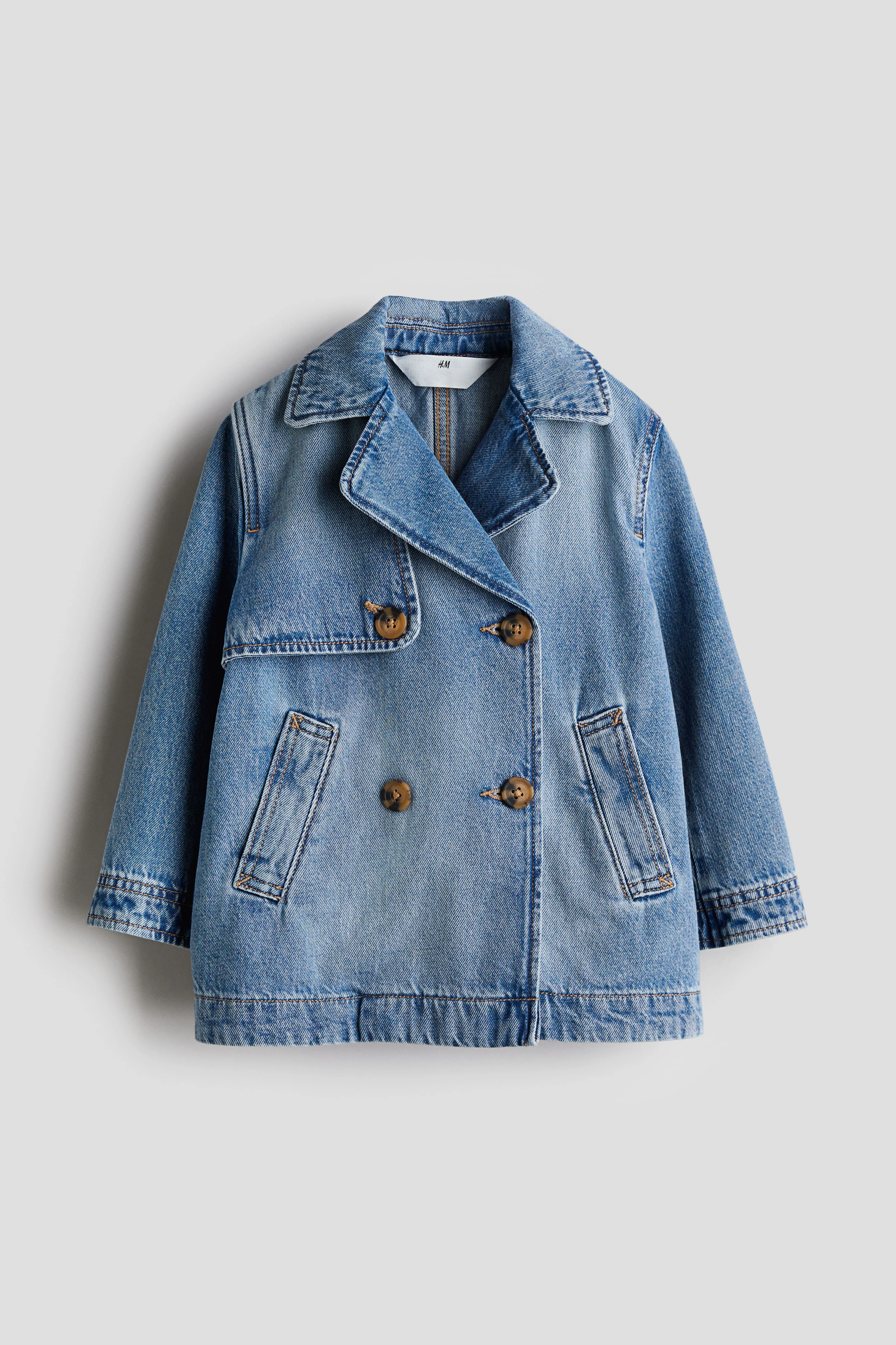 Short denim trench coat - V-neck - Long sleeve - Light denim blue - Kids | H&M GB