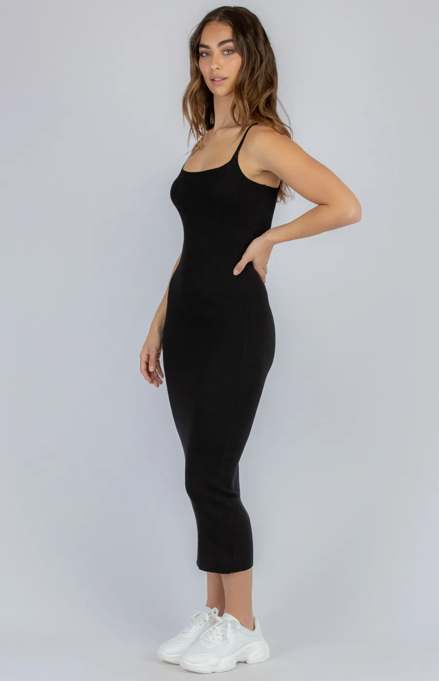 Singlet Strap Fitted Midi Knit Dress (SKN402)