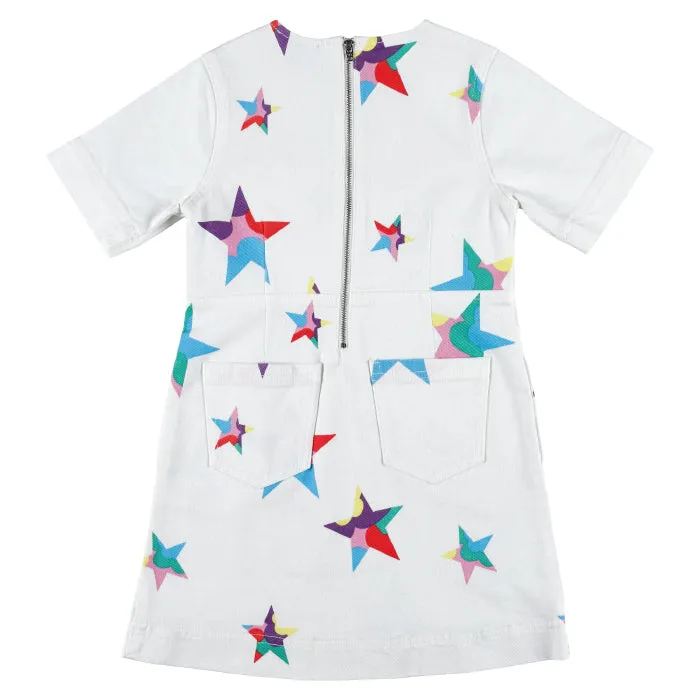 Stella McCartney Child Denim Dress White With Pop Stars Print