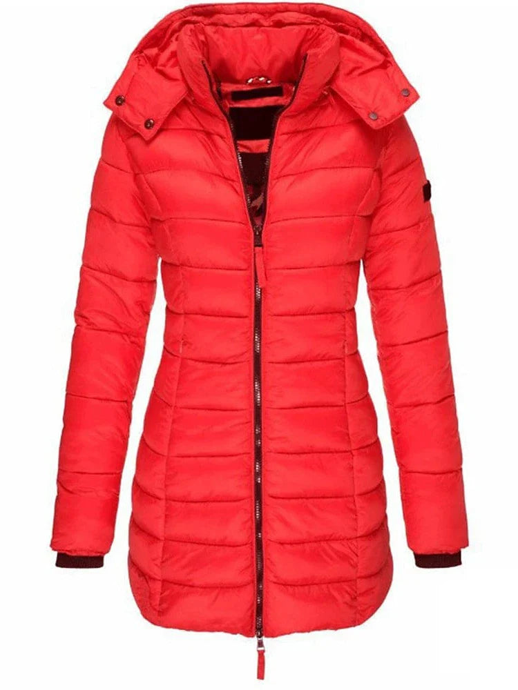 Stylish and Cozy Women's Mid-Length Quilted Puffer Coat with Windproof Features