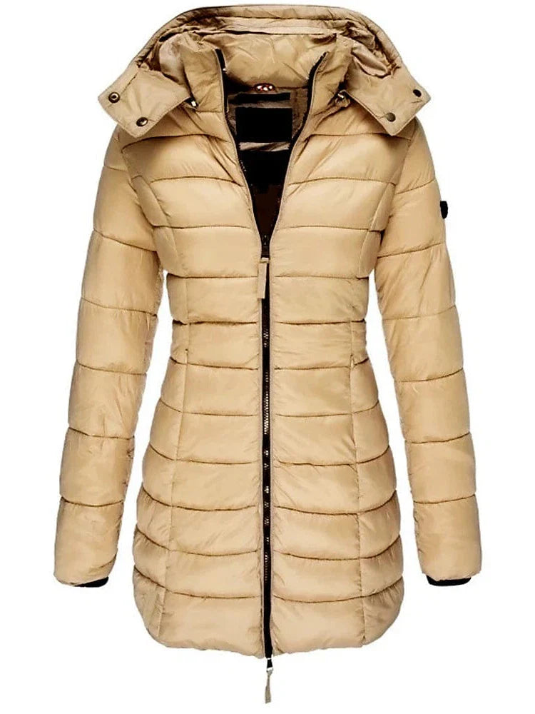 Stylish and Cozy Women's Mid-Length Quilted Puffer Coat with Windproof Features