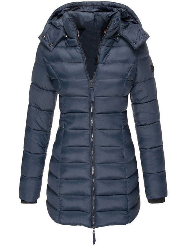 Stylish and Cozy Women's Mid-Length Quilted Puffer Coat with Windproof Features