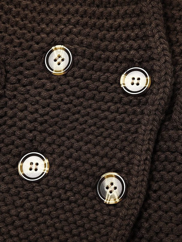 Stylish Brown Chunky Knit Cardigan with Shirt Collar