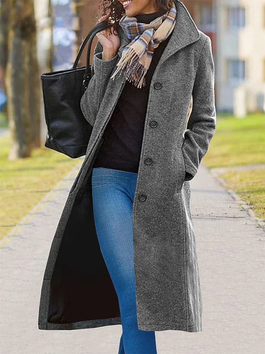 Stylish Green Long Sleeve Women's Trench Coat with Pockets