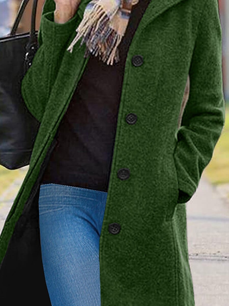 Stylish Green Long Sleeve Women's Trench Coat with Pockets