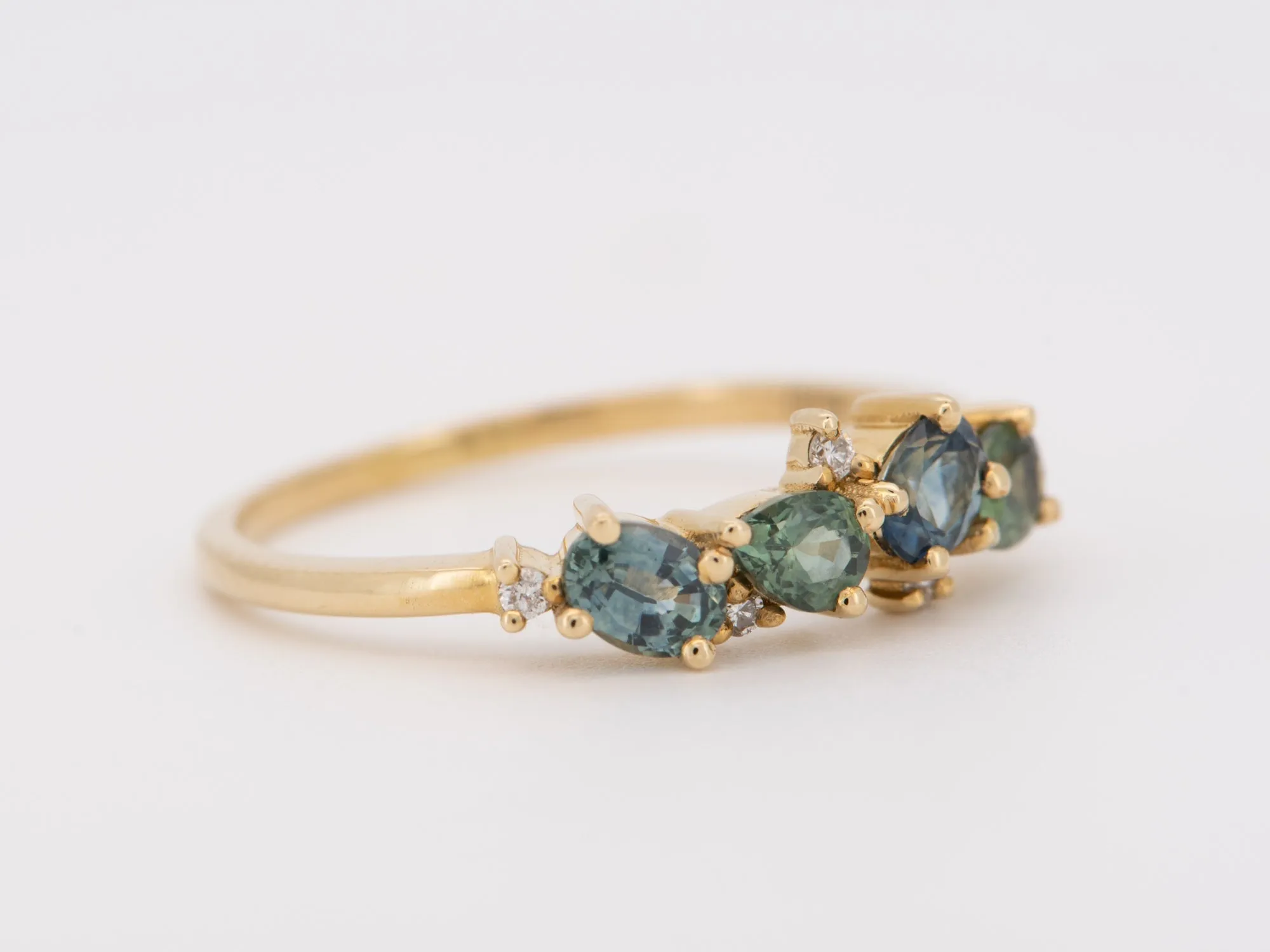 Teal Blue Montana Sapphire and Diamond Cluster Ring 14K Gold M5054