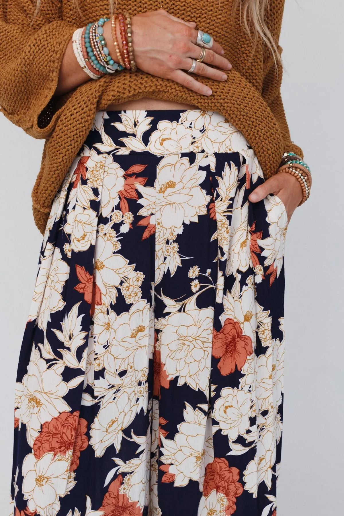 Treasure Floral Wide Leg Pants - Navy