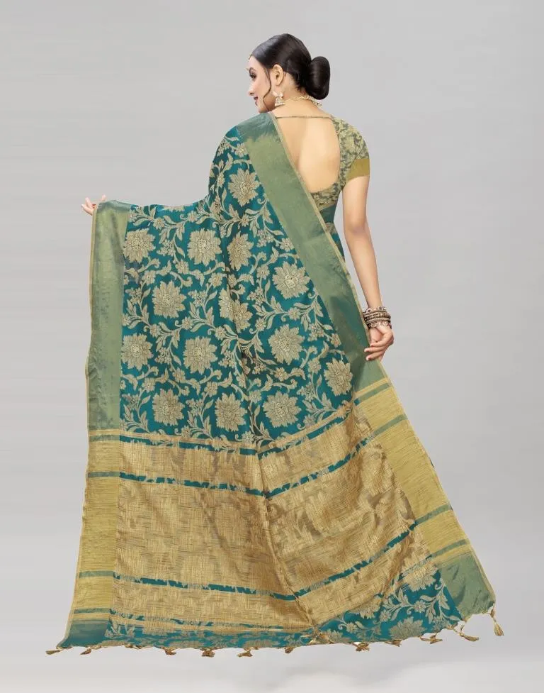 Turquoise Coloured Cotton Silk Woven Partywear saree