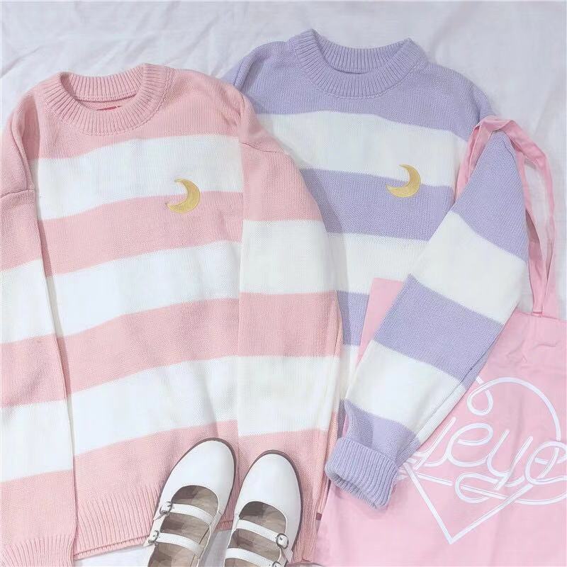 UlZZANG STRIPE MOON KNIT SWEATER BY21085